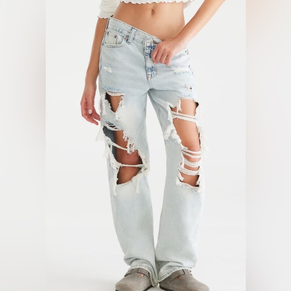 Light wash high rise destroyed 90’s baggy distressed destroyed grunge jeans SZ 6 - Picture 1 of 11